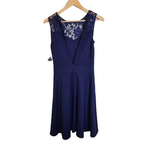Heloise de Sy Floral Lace Sleeveless A-Line Cocktail Party Dress Blue Small New - Picture 2 of 7
